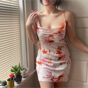 ZARA Safia Spaghetti Strap Satin Mini Slip Dress in  Floral Print